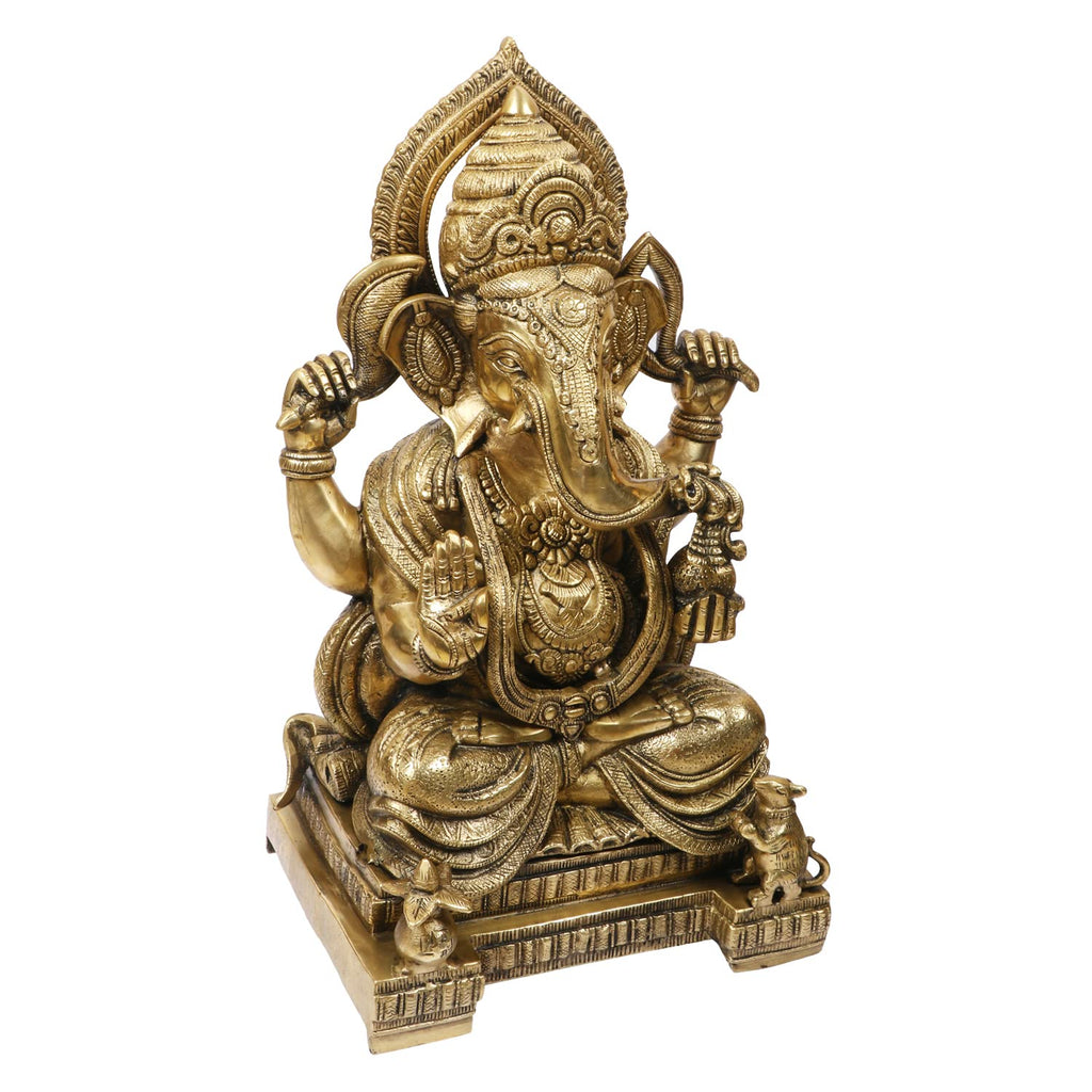 ARTVARKO Big Brass Ganesha Idol Ganesh Statue Murti for Pooja Home Décor Gifting Height 18 Inches.