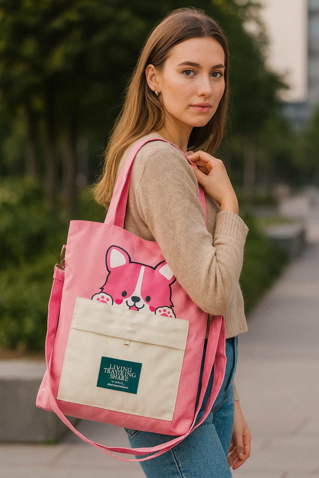 KeepCart Canvas Tote Bag for Women Ladies Girls for School, College, Office, Travel, Shopping, Daily Use, 3 in 1 Canvas Adjustable Strap Tote Bag (Pink)