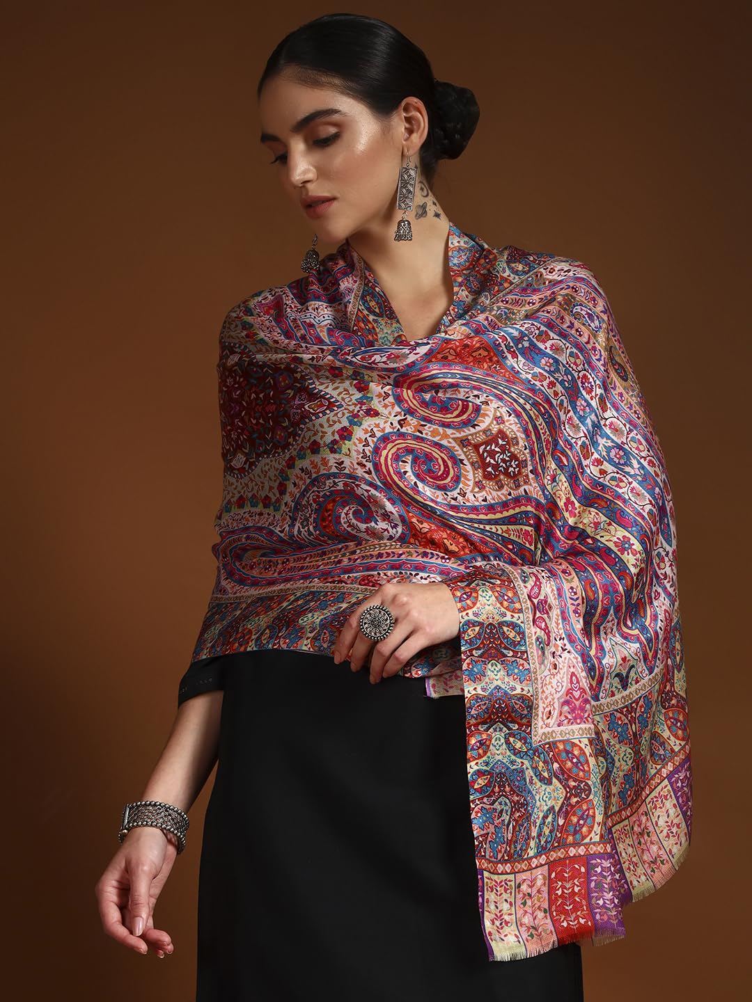 Pashmoda Women Royal Embers Fine Soft Bamboo Fibre Stole (Size 28x80in, 71x203cm) ISST33