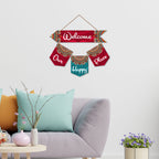 Artvibes Welcome Our Happy Place Wooden Wall Hanger for Gateway | Quotes Decor Item | Door Quotes Hanging | Wall Poster | Modern Decor Items | Gift Items for Home Decor | Wall Accent (WH_6420N)