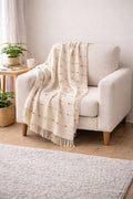 Tarantaran Home Hand-Knitted Cotton Sofa Throw | All-Season Throw Blanket for Sofa, Bed, Couch, Chair & Travel | 80×52 Inches (204×132 cm)(Beige & Royal Orange) Kafalo