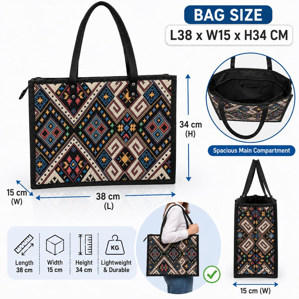 MOZU BAZAAR Tote Bag for Women | Large Shoulder Shopping Bag with Long Handles | Reusable Grocery & Office Jute Tote Bag Light weight Handbag for Travel, Beach, Shopping, Laptop & Office Use Tote Bags