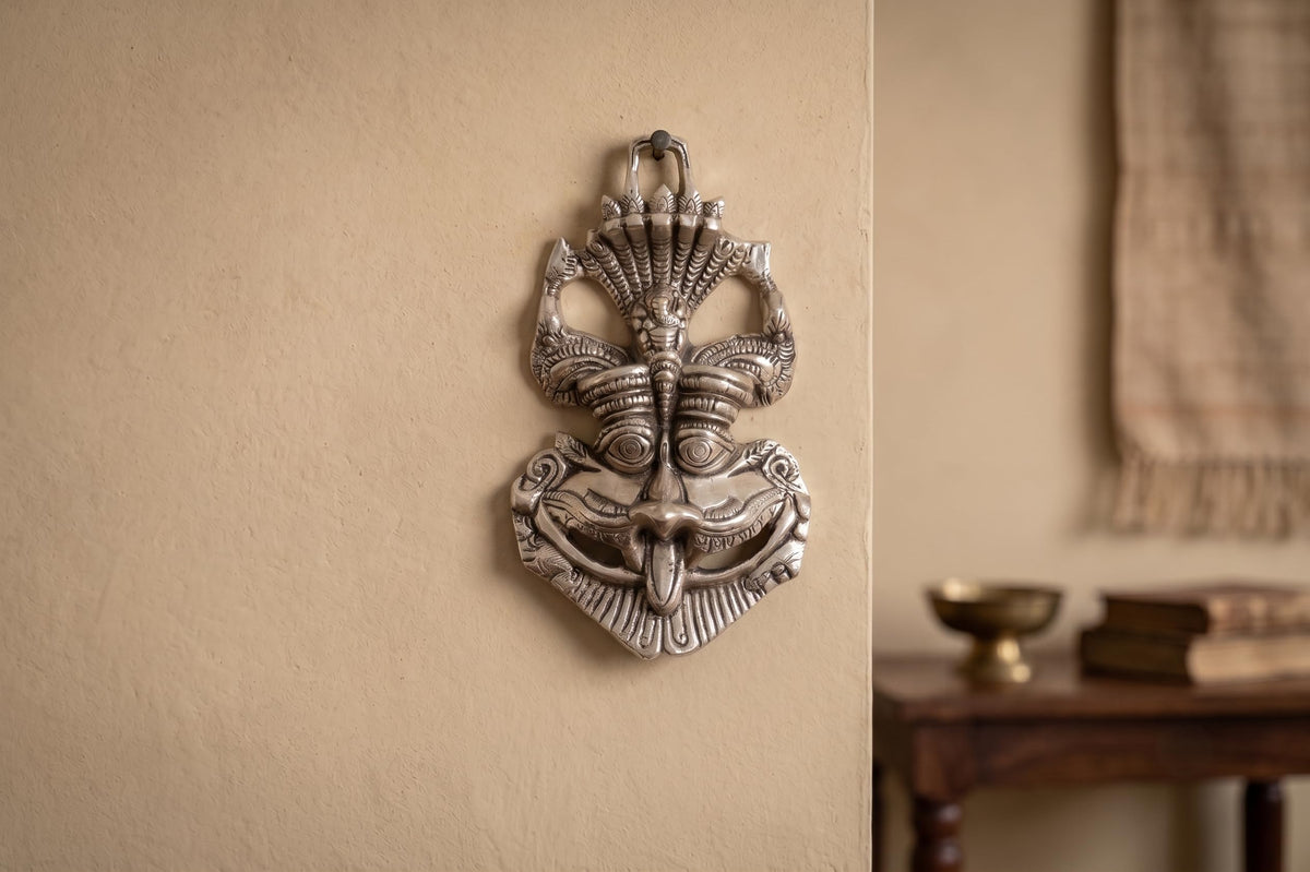 KridayKraft Metal Nazar Battu with Naag Ganesha for Nazar Suraksha (Evil Eye), Suraksha Kawach Mask for Home, Office, Wall & Door Hanging Decor Accessories, Vastu Showpiece (Silver)