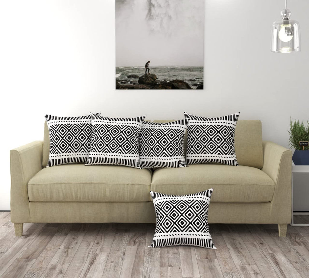 Trance Home Linen Set of 5 Premium 100% Cotton 24x24 inch Cushion Covers Only for Sofa and Diwan | Throw Pillow/24 x 24 Cushion Pillow Covers Only (24x24 inch | 60cmx60cm, Aztec Black) Set of 5-180 TC