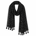 Women's Black Chiffon Scarf with Tassel Ends, Abstract Print