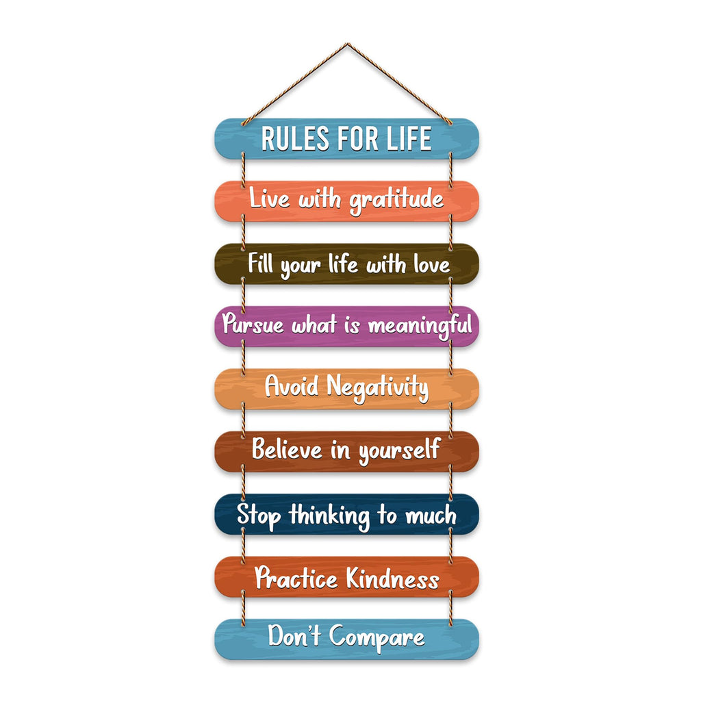 Artvibes Rules for Life Quotes Designer Hanging Wooden Art | Quotes Decor Item | Wall Accent | Office Decoration Item | Inspirational Quotes Wall Art | Mdf Decoration | Gift Items (WH_9310N)