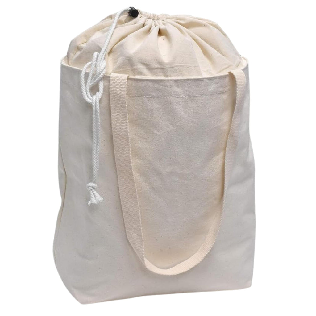 Metsi Reusable Canvas Laundry Bag with Shoulder Straps, Extendable Drawstring Top, Eco-Friendly 100% Cotton Cloth Tote for Shopping, Travel and Storage, Pack of 1