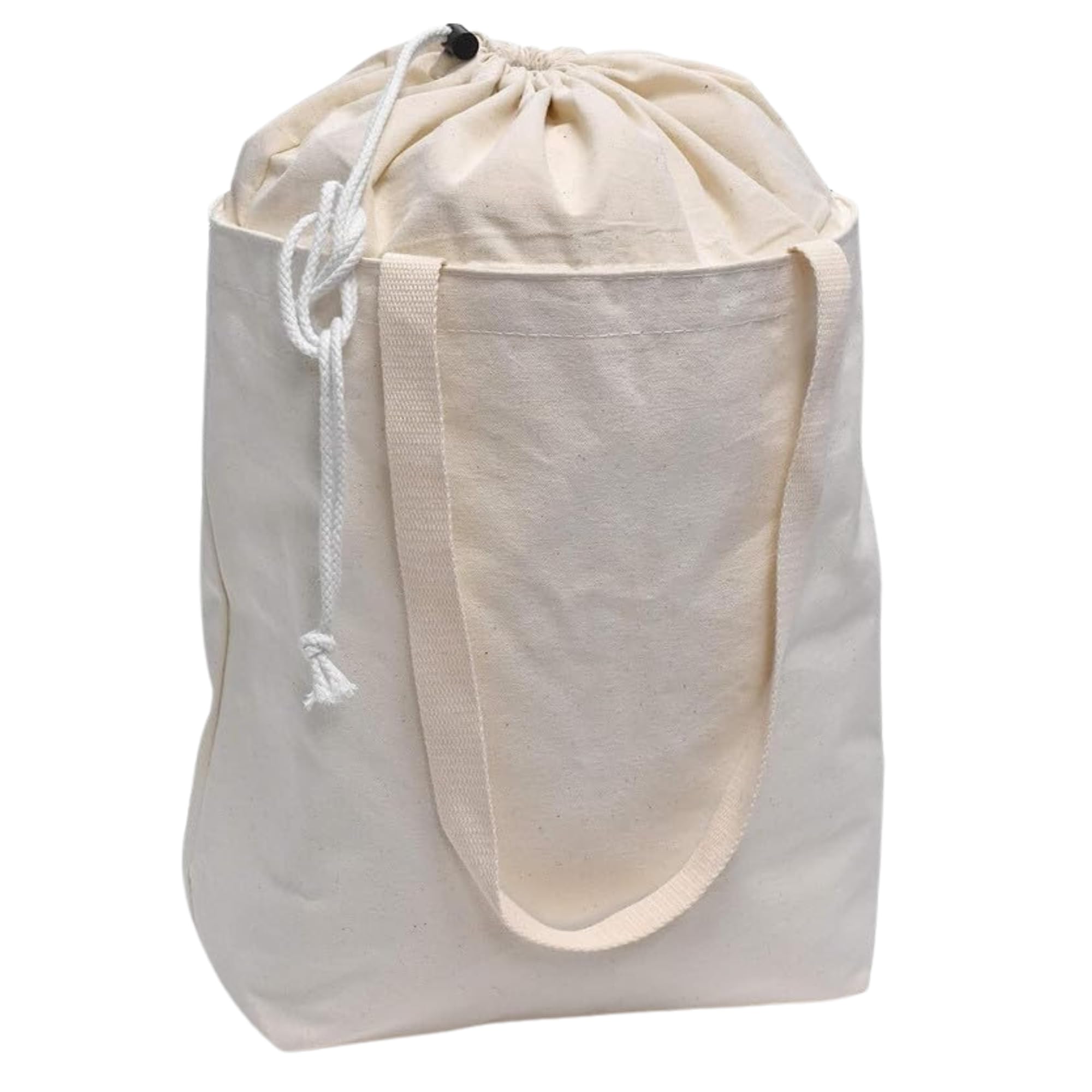 Metsi Reusable Canvas Laundry Bag with Shoulder Straps, Extendable Drawstring Top, Eco-Friendly 100% Cotton Cloth Tote for Shopping, Travel and Storage, Pack of 1