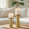 Behoma Solid Large Set of 2 Metal Pillar Candle Holders with Gift Box