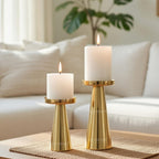 Behoma Solid Large Set of 2 Metal Pillar Candle Holders with Gift Box