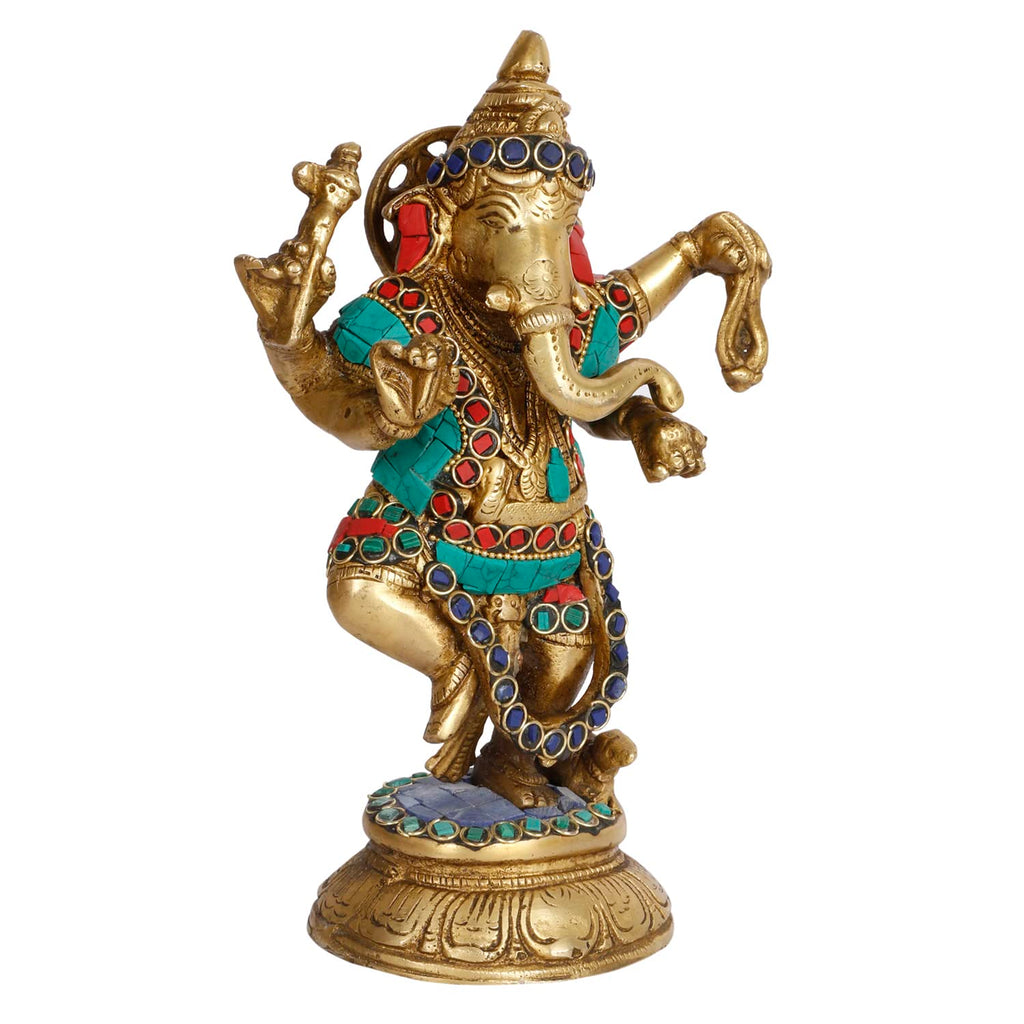 ARTVARKO Brass Lord Ganesha Idol Dancing Ganesh Bhagwan Ganpati Murti Statue for Home Office Decor Entrance Good Luck Wedding Gift 9 Inches