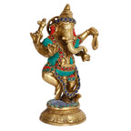 ARTVARKO Brass Lord Ganesha Idol Dancing Ganesh Bhagwan Ganpati Murti Statue for Home Office Decor Entrance Good Luck Wedding Gift 9 Inches