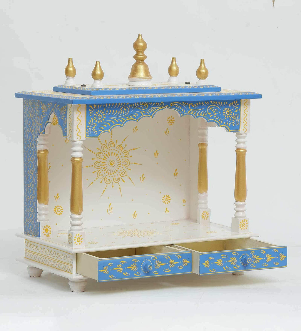 Jodhpur Handicrafts Wooden Home Temple, Home Temple Pooja Mandir with Door Pooja Room Stand Size LXBXH 20X12X24 INCH