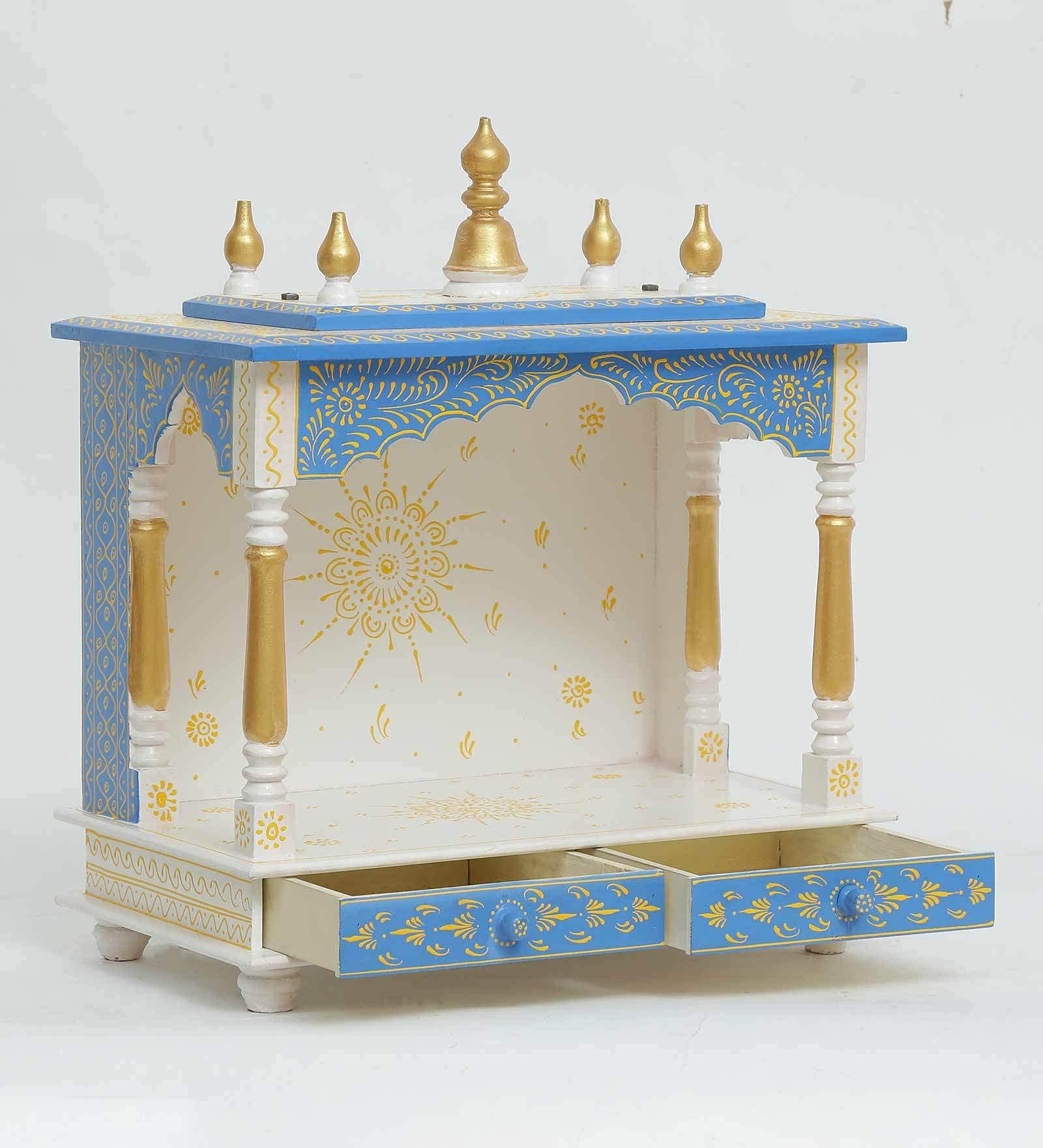 Jodhpur Handicrafts Wooden Home Temple, Home Temple Pooja Mandir with Door Pooja Room Stand Size LXBXH 20X12X24 INCH