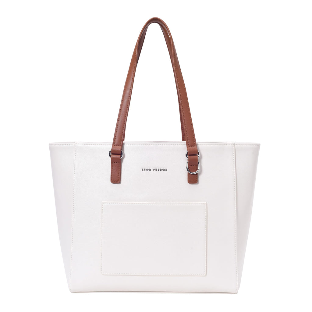 Lino Perros Womens Color-Blocked Commuter Tote Bag,White