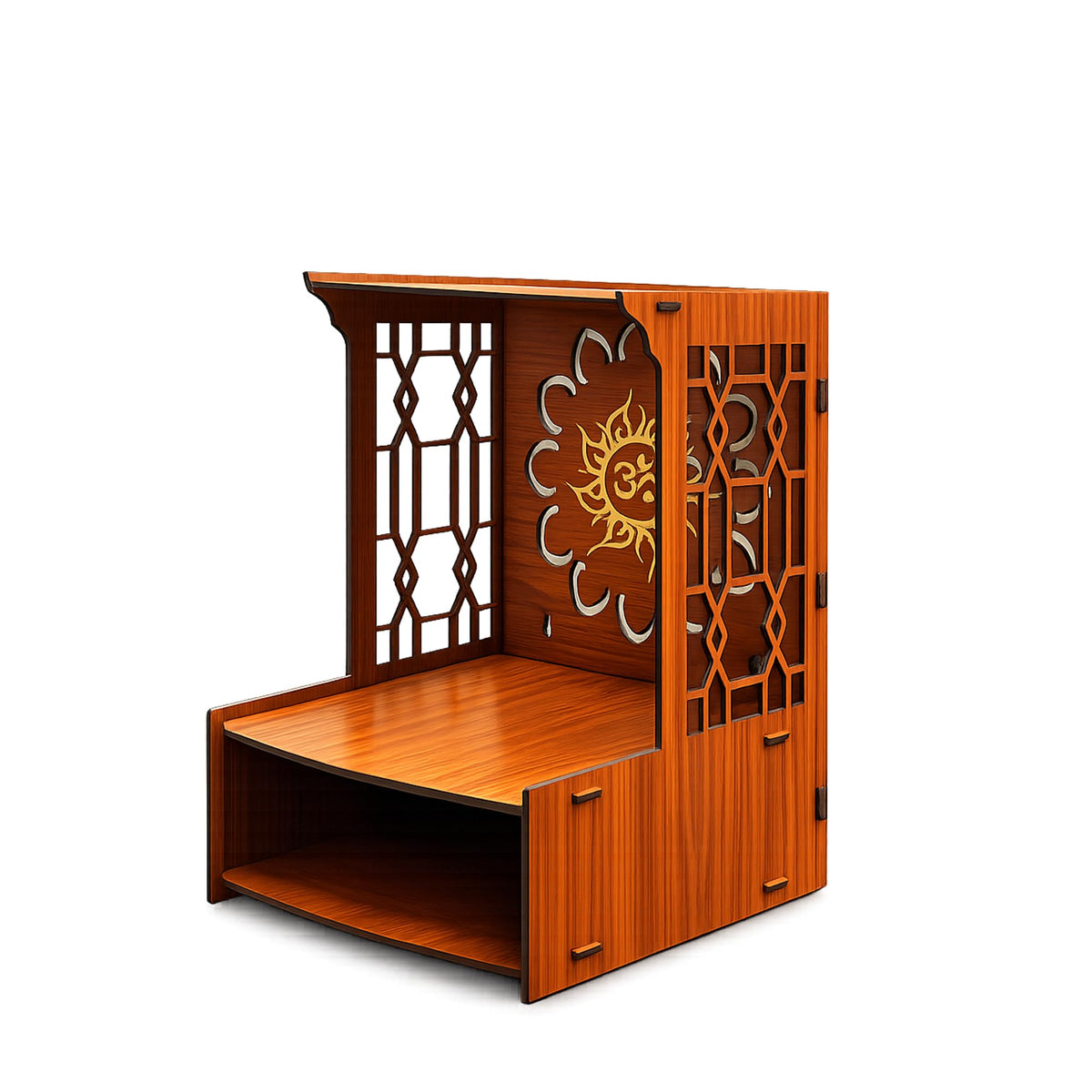 Vipron Hindu Hand Crafted Wooden Puja Mandir with Drawer Religious Home Decor Wood Art and Craft Temple for Home/Office (Wooden Finish)