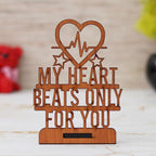 eCraftIndia Brown Wooden My Heart Beats Only for You Decorative Showpiece - Anniversary, Valentine Gift for Girlfriend Boyfriend Husband Wife - Valentine Day Gifts - Valentine Day Decoration Items