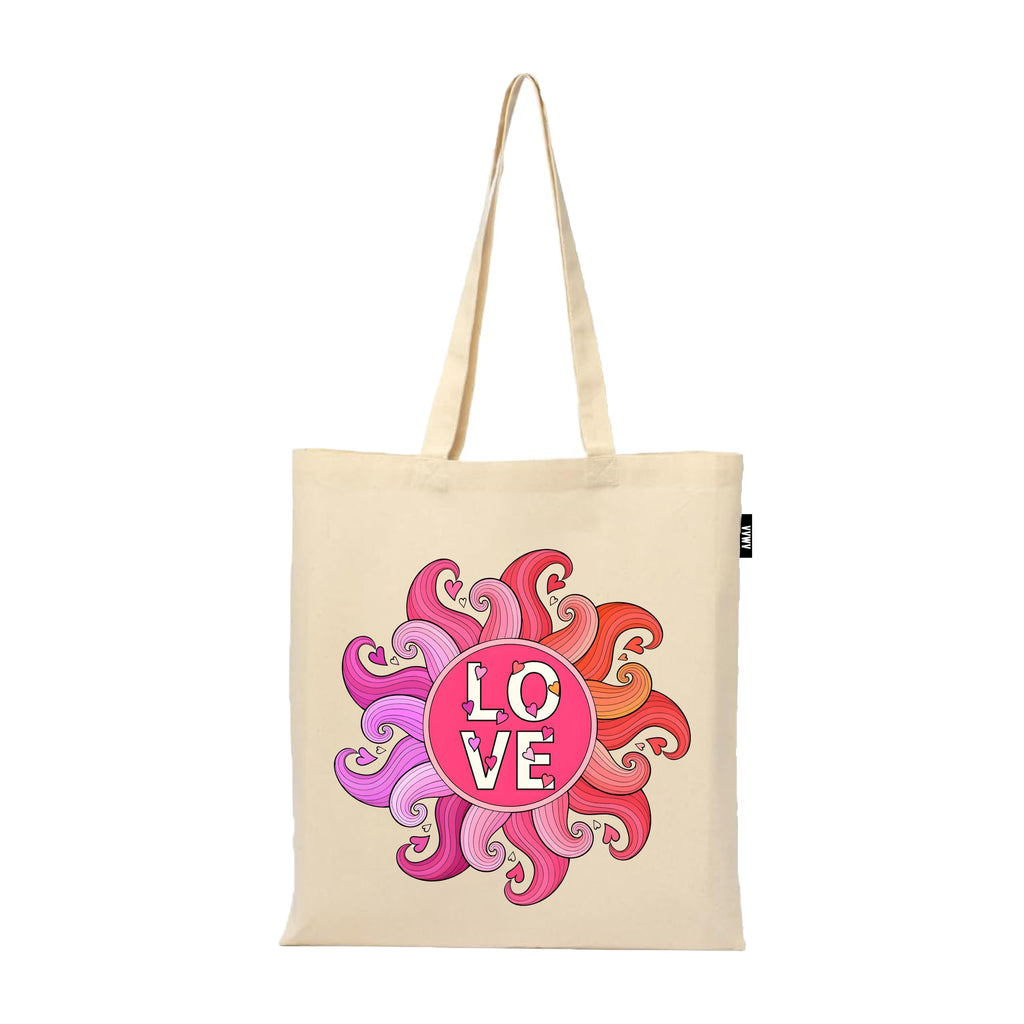 VVWV Tote Bag | 100% Organic Cotton Shopping | Grocery | Tote Bag Women Office College Grocery Vegetable Bags Market, Canvas Tote Bag 15kgs Capacity 13 x 15.7 Inch (Love)