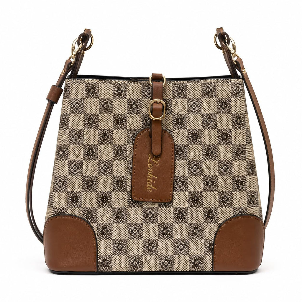 LOVHIDE Women's Small Tote Bag with Adjustable Shoulder Strap | Stylish Checkered Handbag | Lightweight Everyday Purse for Work, Shopping & Travel