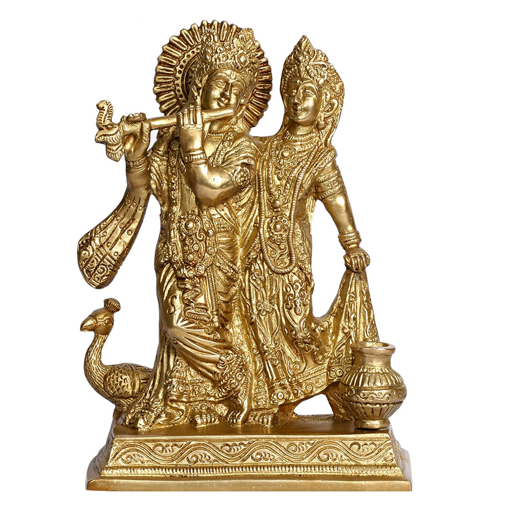ARTVARKO Brass Radha Krishna Idol Murli Kishan Playing Flute Radha Pital Murti for Home Mandir Decor Marriage Gift 8 Inch