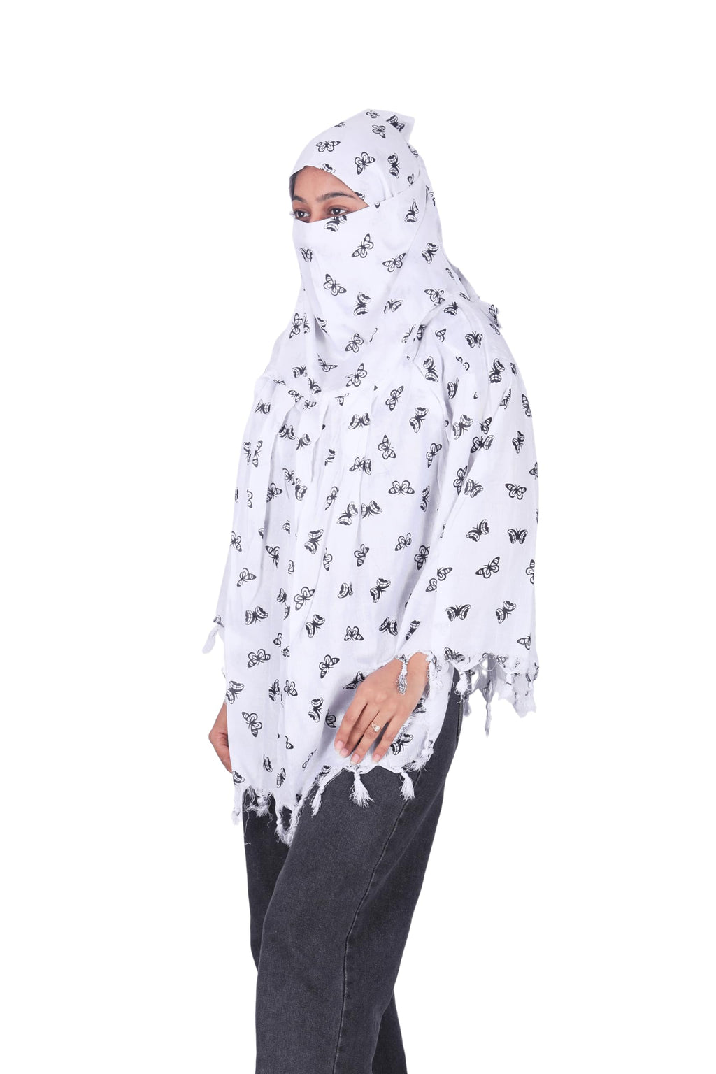 CLOTHNEST Women’s Rayon Scarf Cum Mask – Full Face & Neck UV Sun Protection for Drivers and Outdoor Use (BLACK BUTTERFLY)