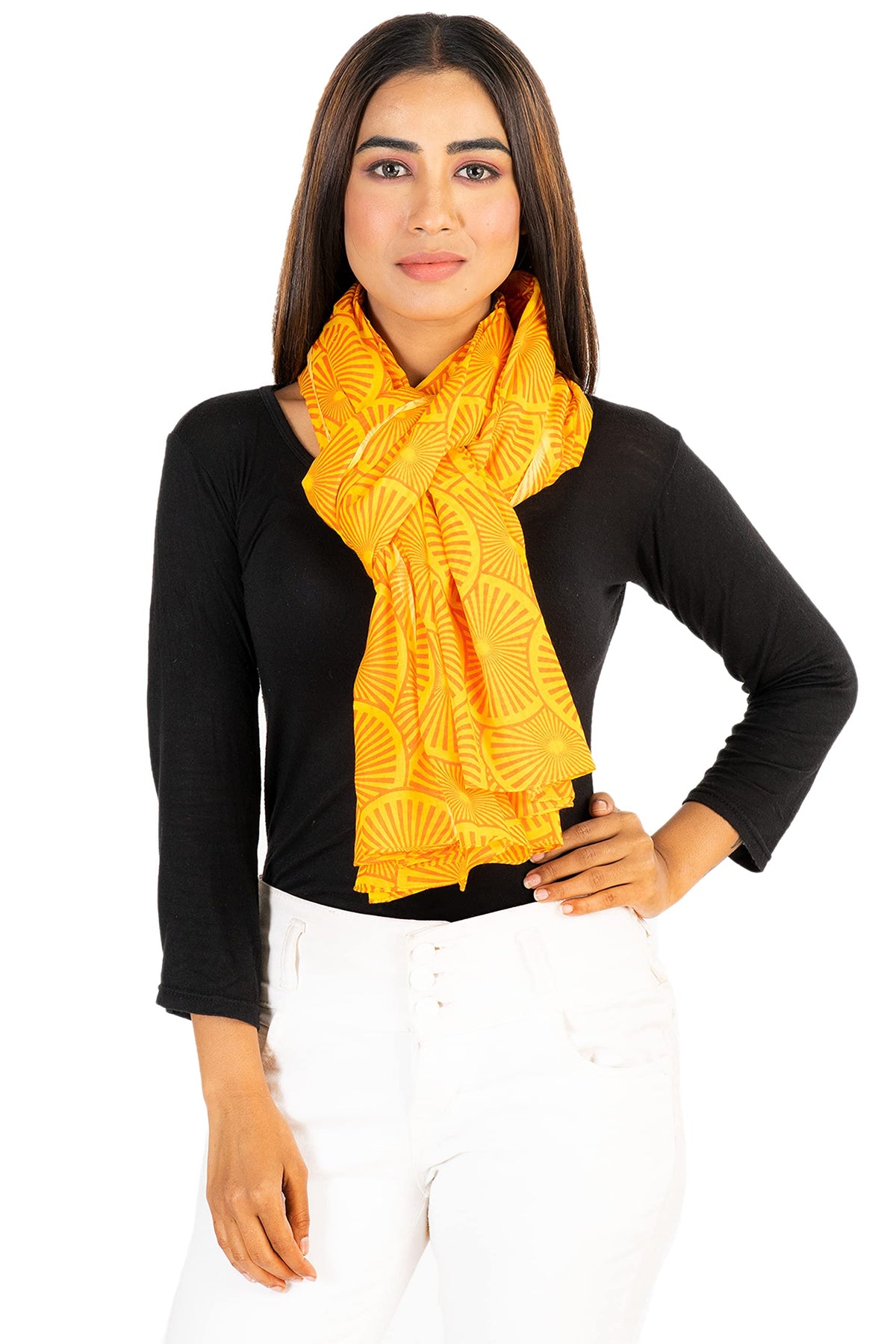 AQVA Printed Cotton Scarf for Women Stylish (Ansh Yellow Steroid Crimson) | Head and Face Cover Scarf for Girls with 100% Cotton | Soft & Lightweight Scarves/Stoles for all Weather.