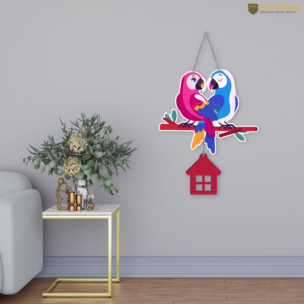 Artvibes Cute Pair of Macaw Parrots Decorative MDF Wooden Wall Art for Home | Living Room | Office | Cafe | Painting Wall Decor | Wall Illustrations | Ethnic Wall Decor | Ideal Gifts (WH_9108N)