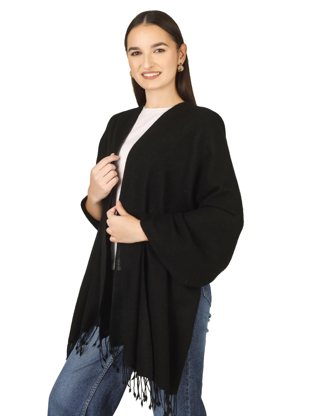 VERAME Pure Pashmina Stole for Women | Thick & Ultra Soft Solid Winter Shawl | Luxury Plain Warm Pashmina Wrap for Winter, Weddings and Parties (BLACK)