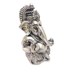Gold Art India 999 Matte Silver Plated Antique Mukut Ganesha - 3.5 - Perfect for Gifting, Home Decor, Car Dashboard Murti Ganpati Idol for Home Decor Puja Statue Gift for Office Desk Puja Room, God