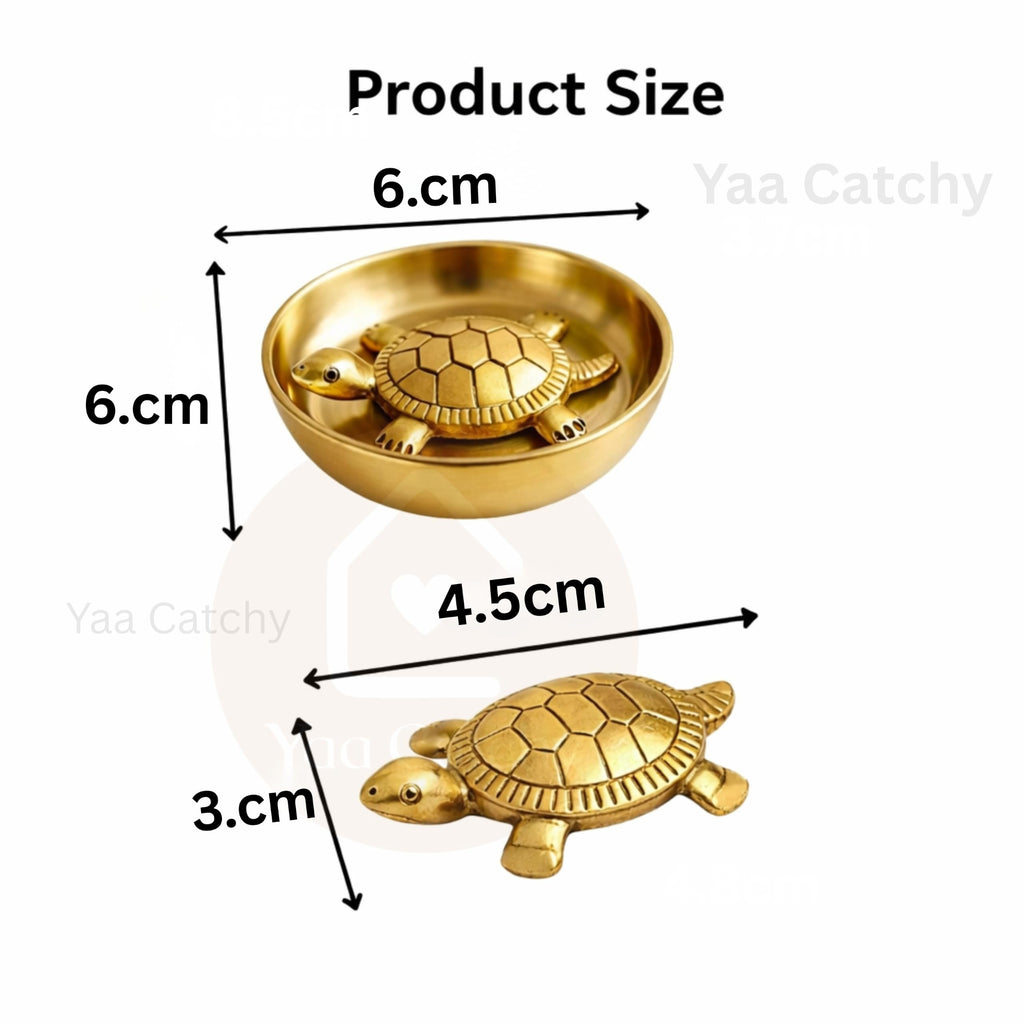 Yaa Catchy Brass Plated Turtle with Decorative Tray | Vastu Tortoise for Wealth & Good Luck | Feng Shui Lucky Turtle Idol for Home, Office & Pooja | Golden Decor Gift Item (Turtle with Round Bowl)