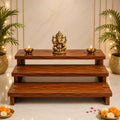Precious Contemporary 3 Tier Wooden Pooja Chowki for Home Temple, Home, Office | MDF Laminated Mandir Stand | Idol Display Platform | Decorative Temple Organizer | Brown