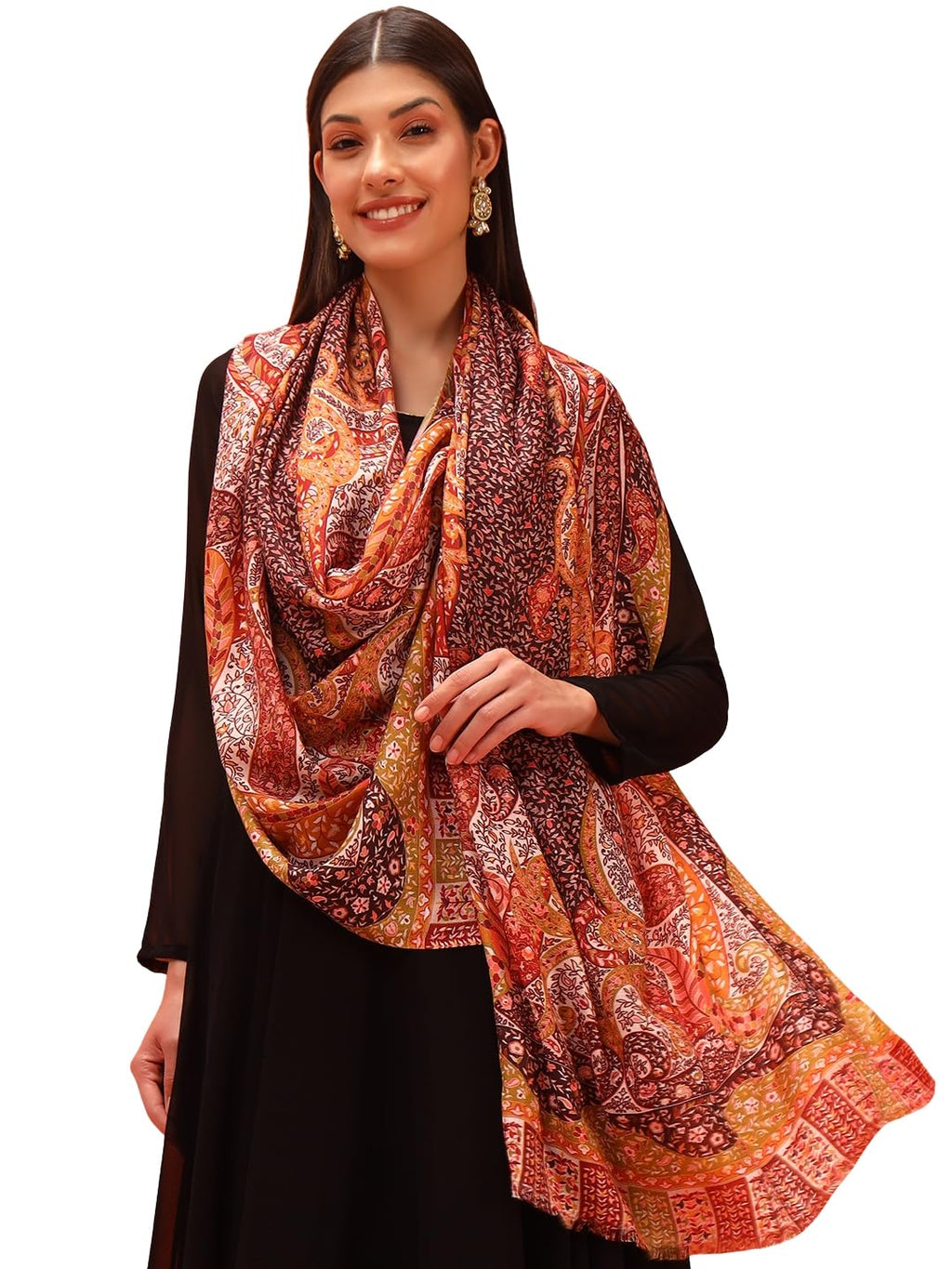 Pashmoda Women Royal Embers Fine Soft Bamboo Fibre Stole (Size 28x80in, 71x203cm) ISST33
