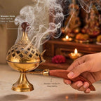 DSH Brass Loban Burner Home Purifying Dhoop Dani Bakhoor Holder Table Incense Burner with Wooden Handle for Home Decoration