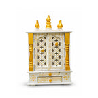 Vipron Handmade Wooden Temple Mandir in White & Gold, Hand-Painted with Carved Panels; Perfect Decorative Pooja Shrine for Home or Office, 30x15x40 cm