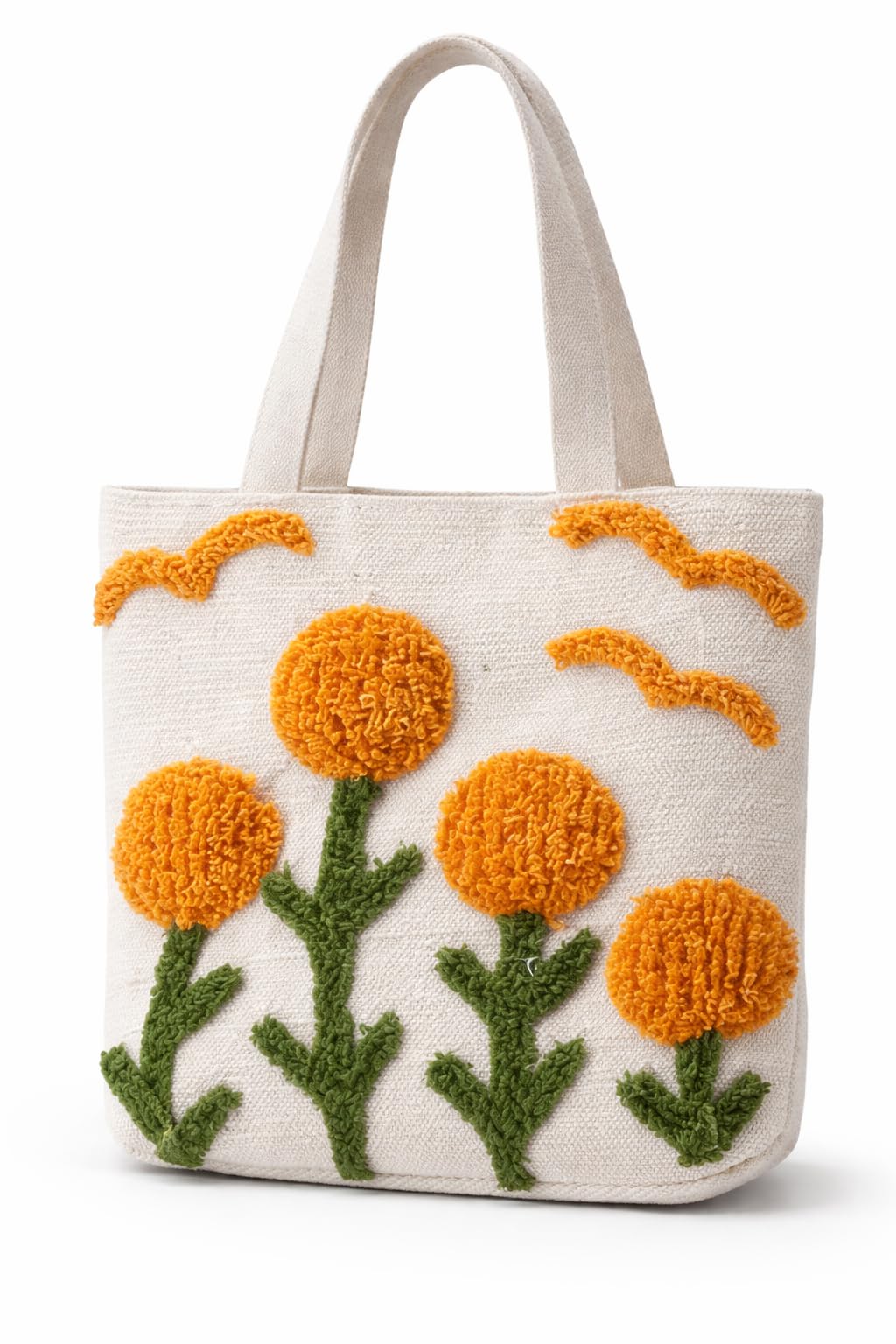 OLL OO LA LA BEAUTY Handcrafted Floral Tufted Tote Bag for Women | Cotton Canvas Shoulder Bag with 3D Daisy Design | Lightweight Reusable Shopper, Casual Everyday Handbag for Work, Travel & Gifting