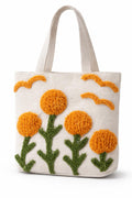 OLL OO LA LA BEAUTY Handcrafted Floral Tufted Tote Bag for Women | Cotton Canvas Shoulder Bag with 3D Daisy Design | Lightweight Reusable Shopper, Casual Everyday Handbag for Work, Travel & Gifting