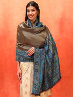 Pashmoda Women Zarvash Fine Wool Kaani Shawl, Authentic Kashmiri Luxury Pashmina Style Shawl, Stole, Medium Gents Lohi, Size (40x80 Inches, Blue Color) MZSS06
