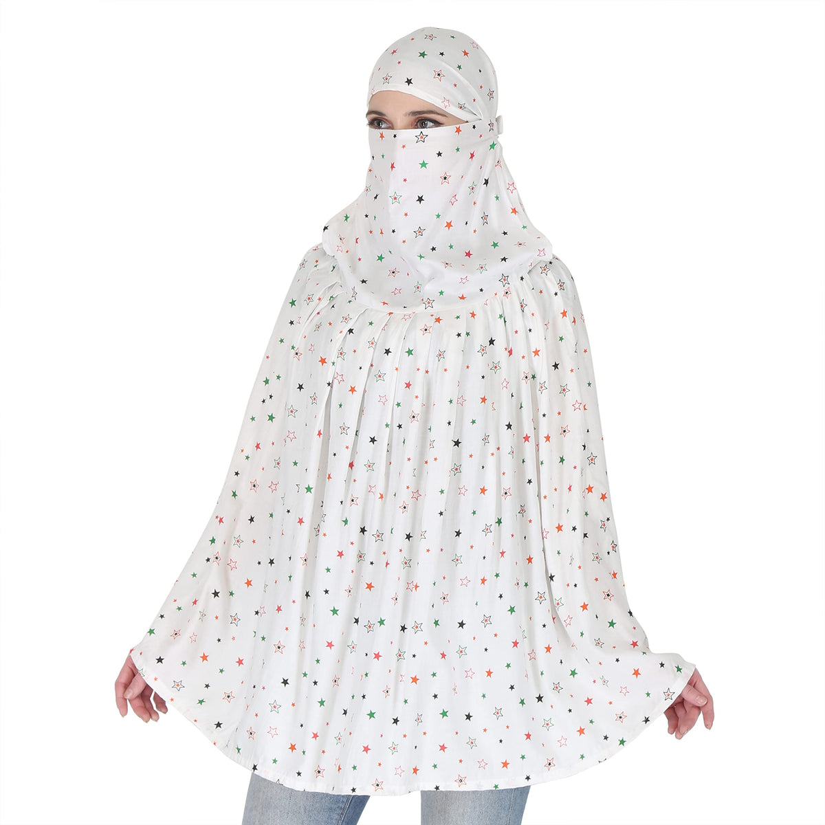 7 season's Cotton Long Scarf Cum Mask, Men and Women, White Printed