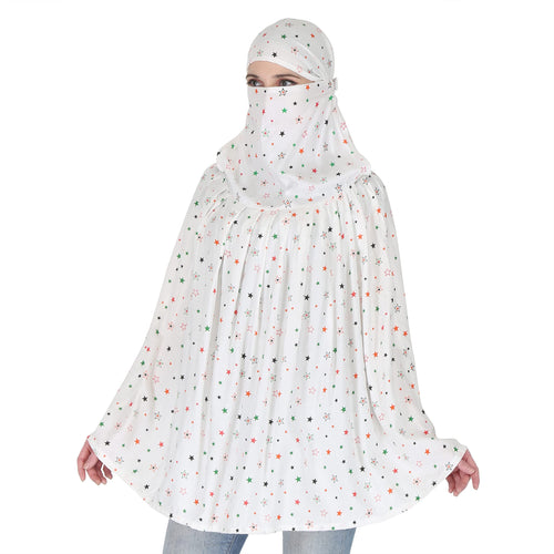 7 season's Cotton Long Scarf Cum Mask, Men and Women, White Printed