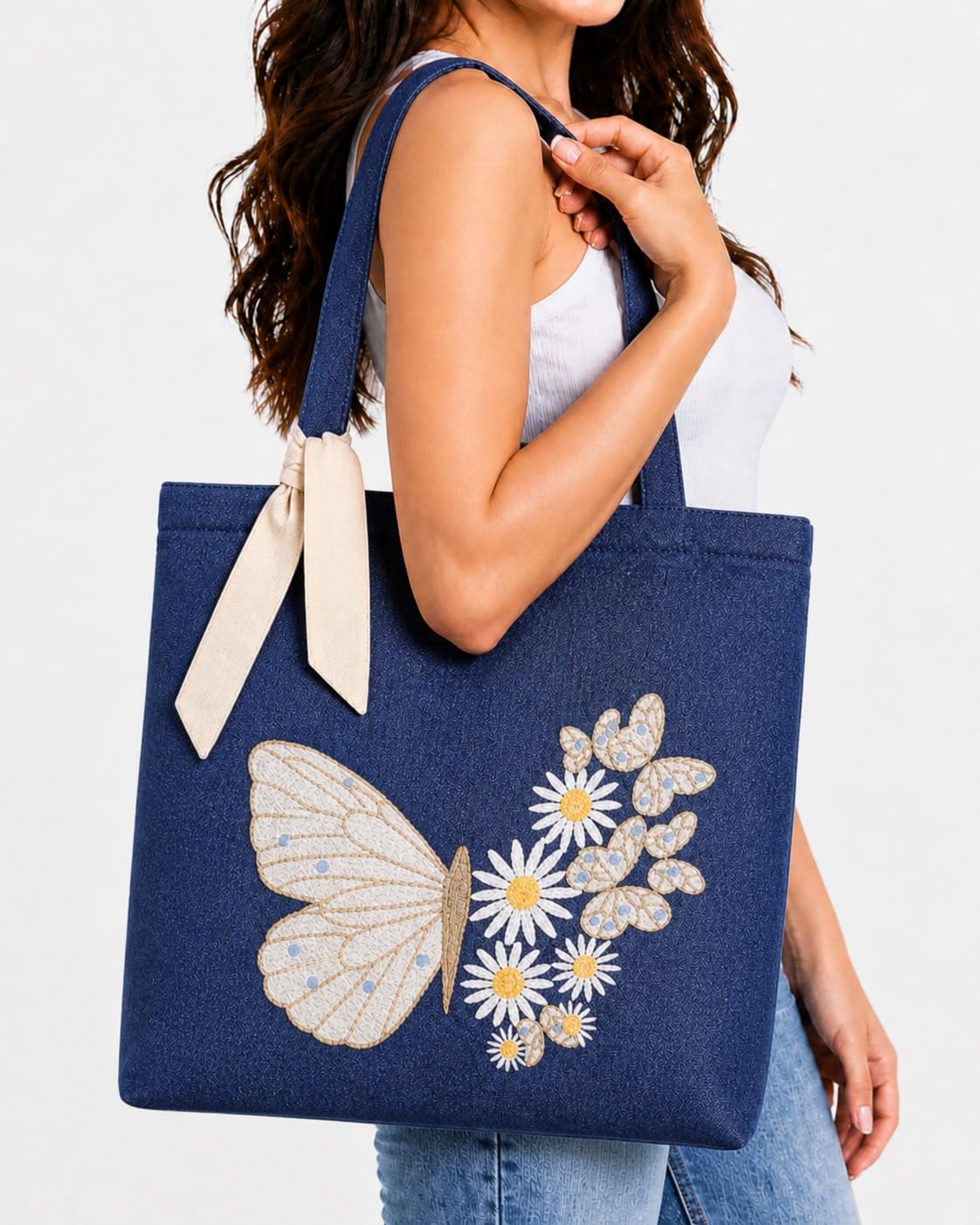 MASQ Premium ToteBag for Women with Zipper | Embroidered Foldable Shoulder Bag with Multiple Pockets | Spacious Handbag for College & Office | Eco-Friendly & Reusable