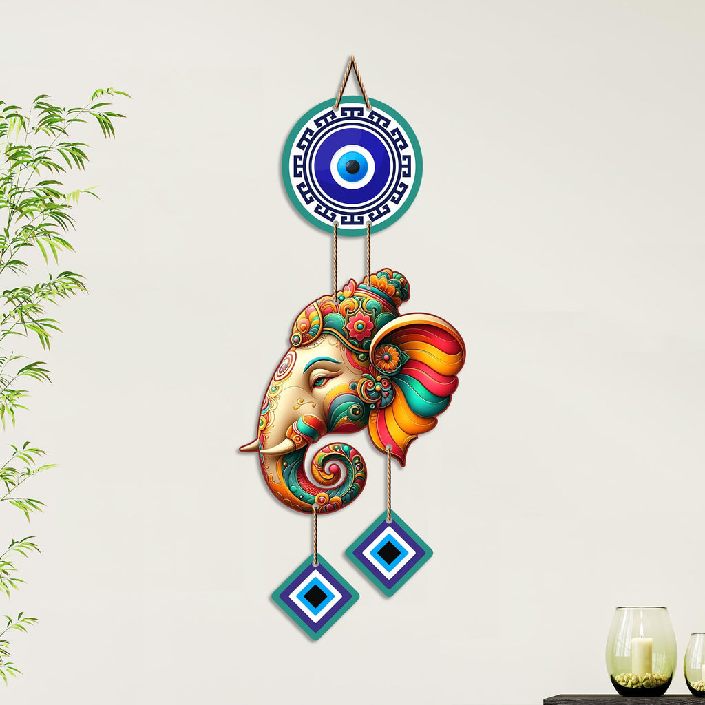 Artvibes Vighnaharta Ganesh Evil Eye Wall Decor for Main Door Entrance | Nazar Protection Hanging for Home Temple Living Room Office | Spiritual Vastu Good Luck Decorative Wall Art Gift (WH_8568N)