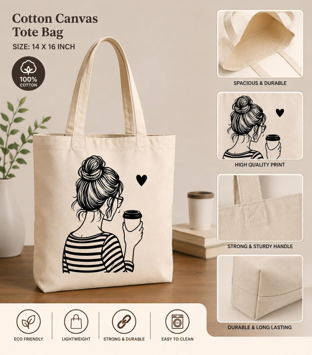 Supadaa Large Canvas Tote Bag For Women With Zipper Premium Cotton Shoulder Handbag Reusable Shopping Office College Travel Beach Grocery Bag (Black Girl)