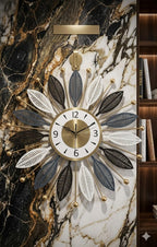 Mahira Artefacts Premium 3D Metal Leaf Art Wall Clock - Elegant Silent Non-Ticking Decorative Clock for Home & Gift