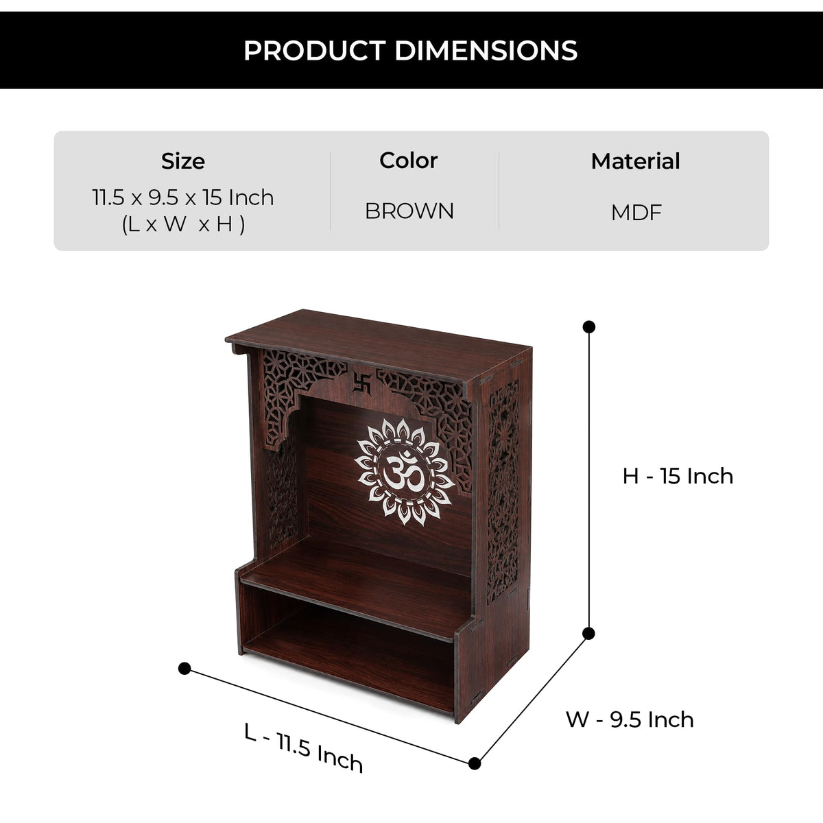 The Divine Tales Classic MDF Om Wall Mandir Wooden Wall Mounted Pooja Mandir for Home Temple with Engraved Om Floral Design Prayer Shelf for Idols Diyas Incense Sticks Modern Home Decor 10 Inch
