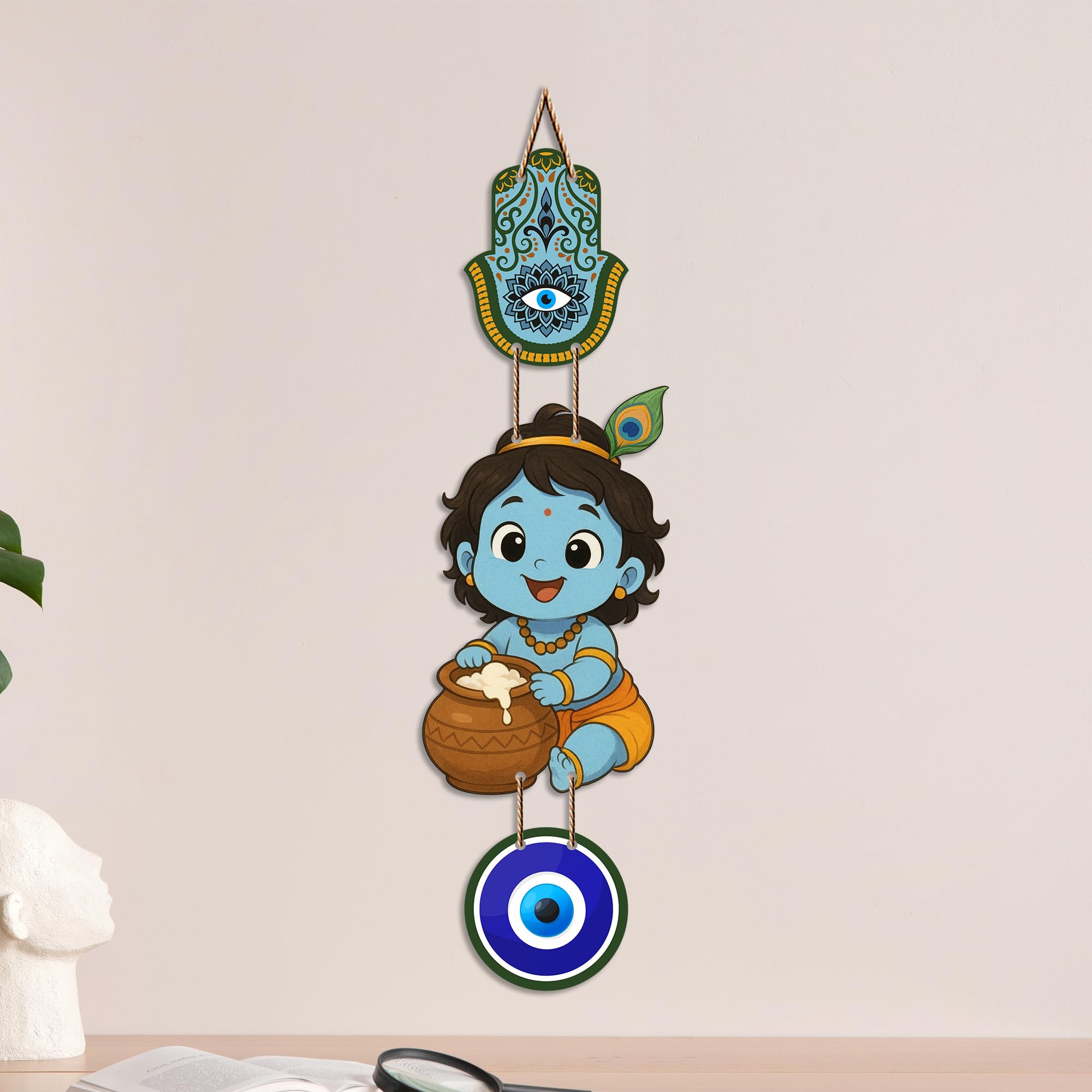Artvibes Laddu Gopal Evil Eye Wall Decor for Home and Office | Nazar Suraksha Hanging for Entrance Temple Living Room | Spiritual Vastu Good Luck Decorative Gift (WH_8572N)