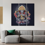 VIBECRAFTS 3 Pieces Bal Ganesh Ji Canvas Wall Painting Fitted With Wooden Frame For Home | Office | Living Room | Gifts (PTVC3Pcs1_9570)