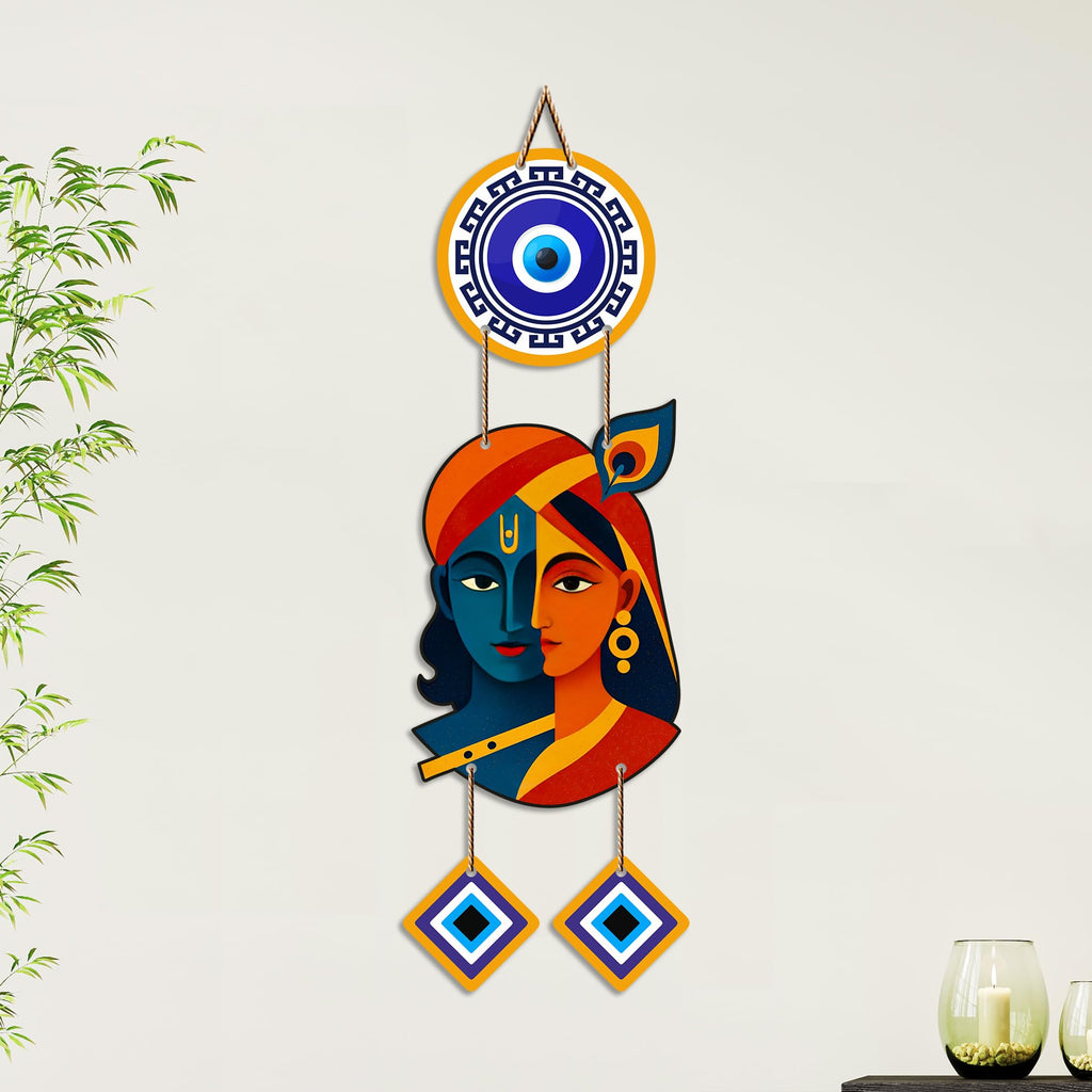 Artvibes Radha Krishna Artistic Evil Eye Wall Hanging for Home Entrance Decor | Nazar Battu Protection Hanging for Living Room Bedroom Temple | Vastu Positive Energy Decorative Gift (WH_8576N)