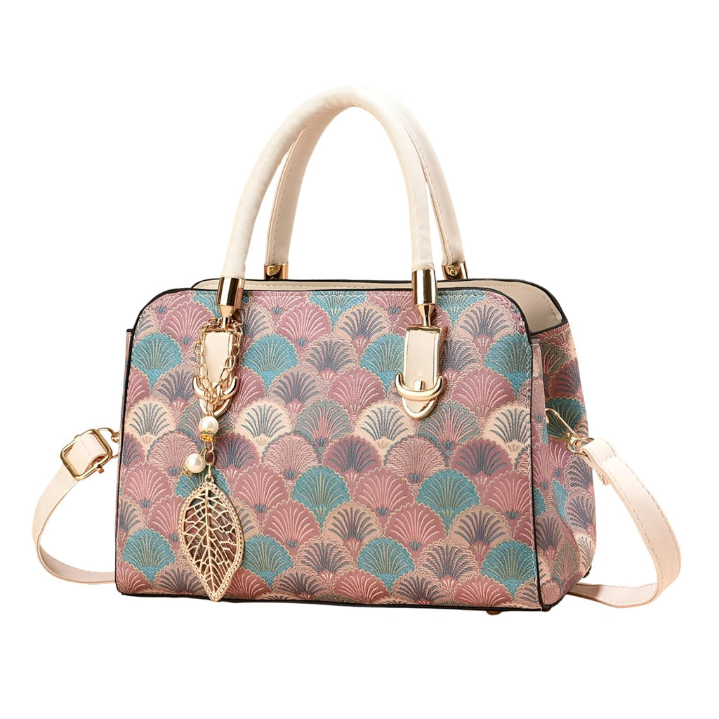SYGA Women Stylish Tote Bag with Contrasting Colors – Medium Capacity Daily Shoulder Handbag(Flower Khaki)