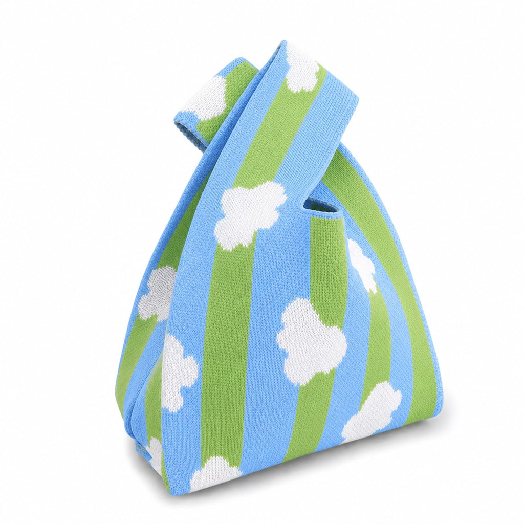 Cybersnc Tote Bag for Women, Mini Knitted Tote Bag with Cloud Pattern, Hand Bag for Women Stylish, Lightweight Reusable Handbag for Shopping, Lunch, Travel, Daily Use, Cute Gifts for Girls
