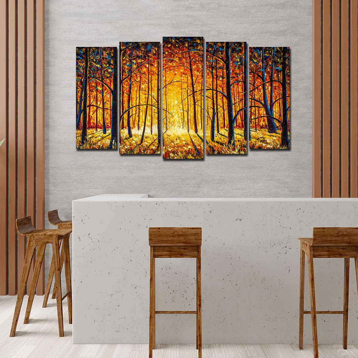 VIBECRAFTS Tree Forest 5 Pieces Premium Wall Painting For Home|Office|Living Room|Gift (PTVC5Pcs2_6502)